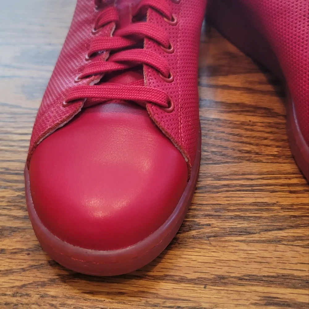 NWOT Adidas Stan Smith Red Genuine Leather Sneakers Gym Kicks Shoes Size 12 - Picture 5 of 14